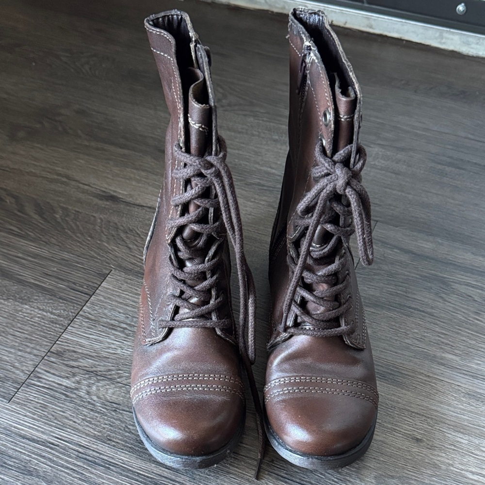 Steve Madden Dark Brown Lace-Up Troopa Boots